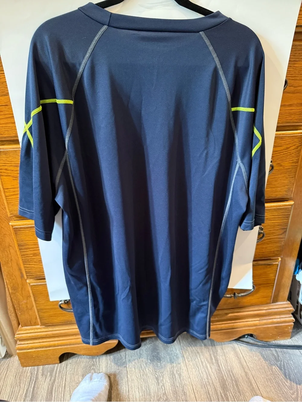 Speedo Men’s Navy Swim Rash Guard with Lime Accents